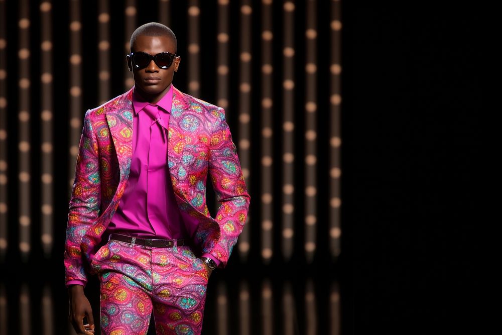 An african man model on fashion runway sunglasses performer portrait.