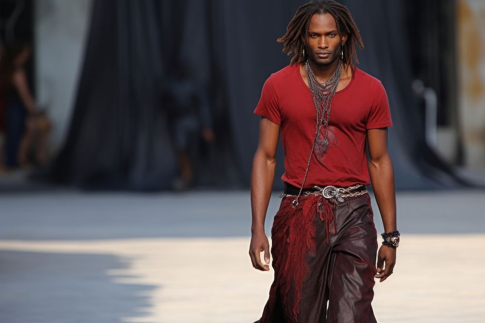 An african man model on fashion runway adult architecture dreadlocks.