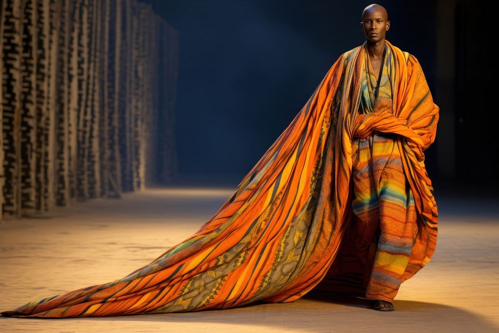 An african man model on fashion runway adult performer elegance.