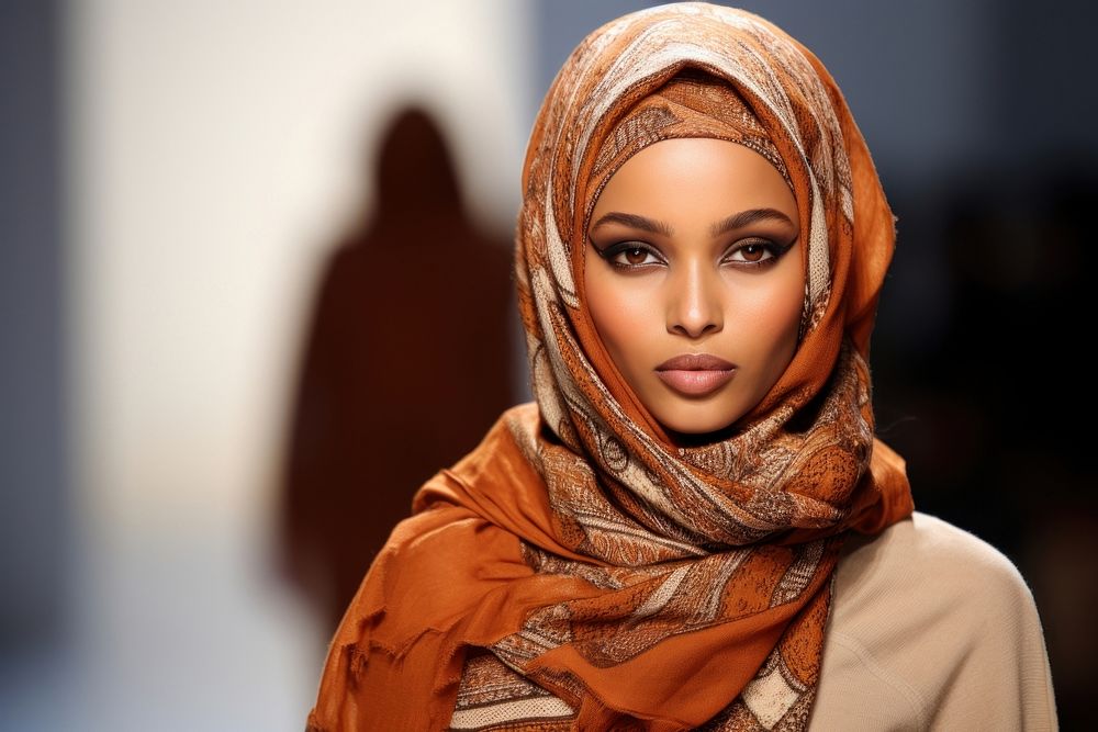 An african woman model on fashion runway portrait scarf photo.