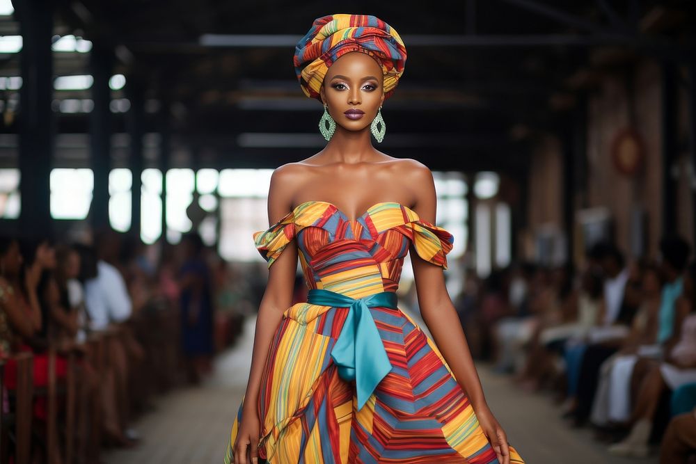An african woman model on fashion runway dress adult architecture.