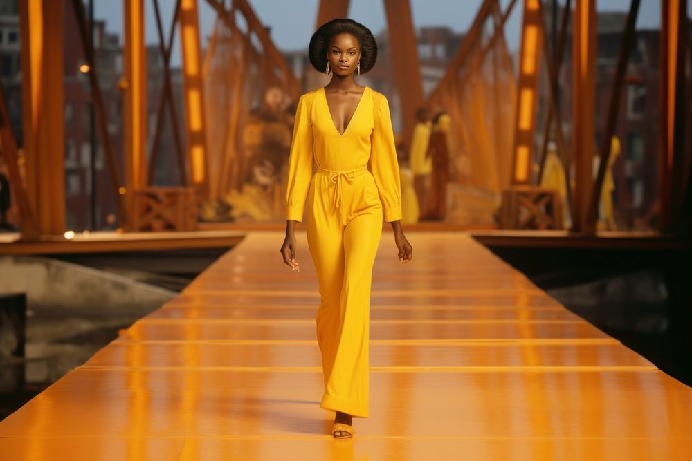 An african woman model on fashion runway adult architecture performer.