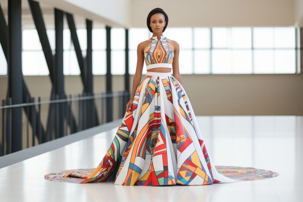 An african woman model on fashion runway dress adult gown.
