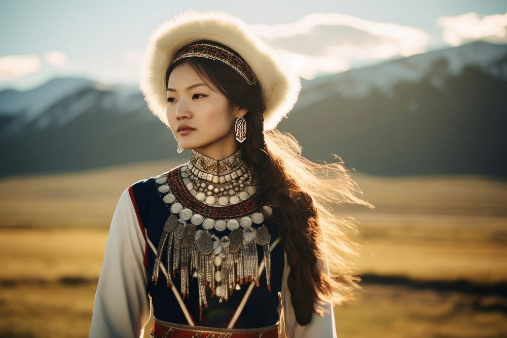 Mongolian woman necklace nature accessories.