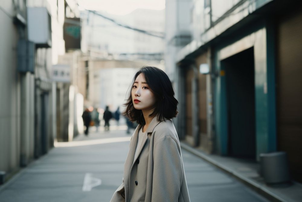 Korean asian woman walking city street adult.