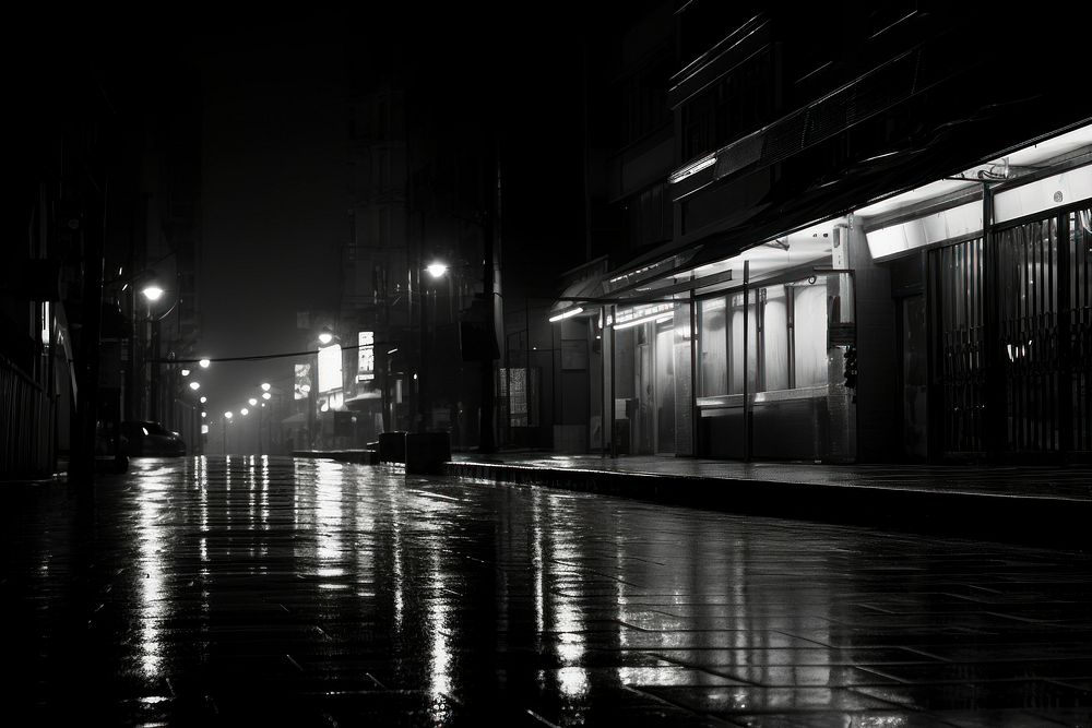 Dark background street monochrome outdoors.