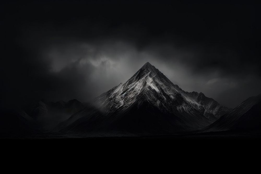 Dark background mountain monochrome landscape.
