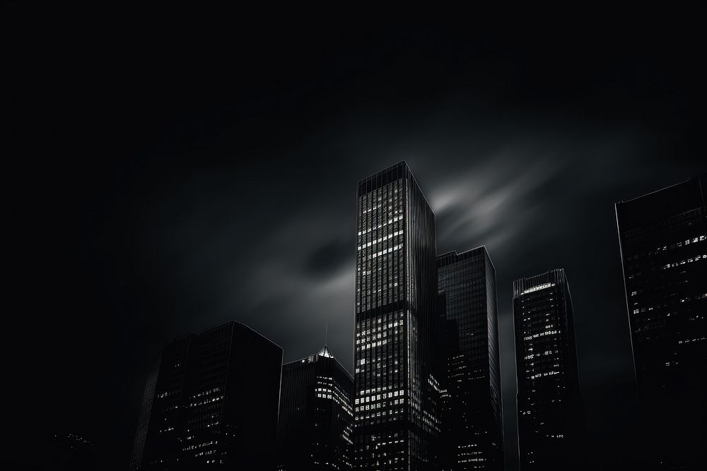 Dark background city architecture skyscraper.
