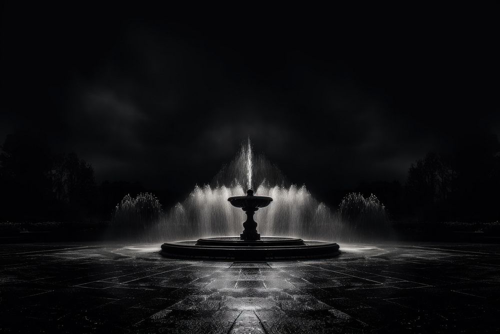 Dark background fountain architecture monochrome.