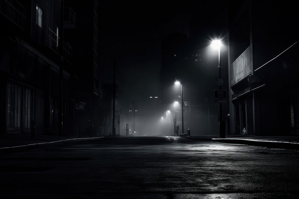 Dark background street architecture monochrome.
