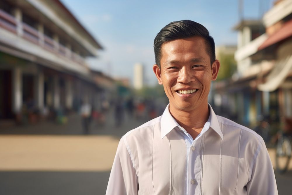 Laos smile portrait building.