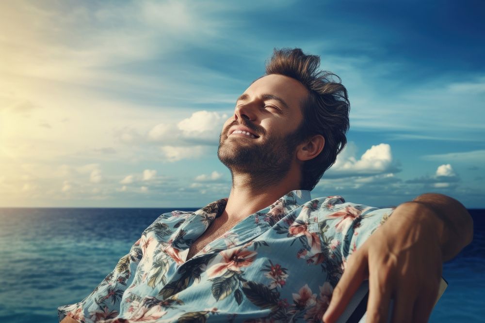 Relaxed man adult sea contemplation. AI generated Image by rawpixel.