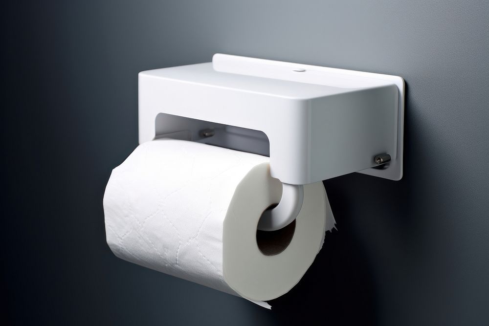 White toilet roll holder with tissue bathroom lighting hygiene. AI generated Image by rawpixel.