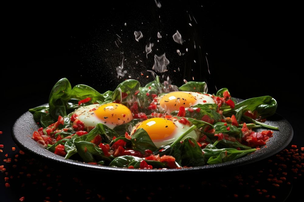 Eggs spinach plate food.