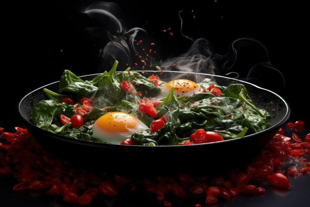 Eggs spinach food vegetable.