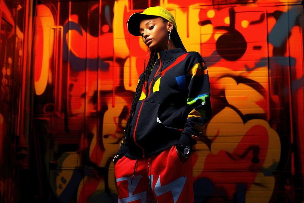  Fashion shoot young African American graffiti apparel. AI generated Image by rawpixel.