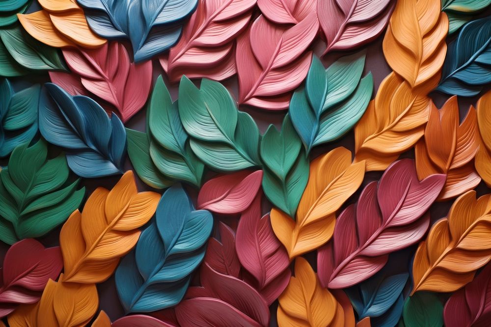 Various colour tree leaves bas relief pattern art plant leaf.