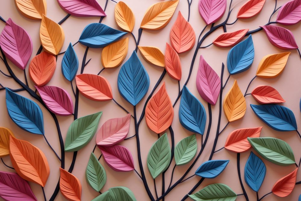 Various colour tree leaves bas relief pattern art plant leaf.