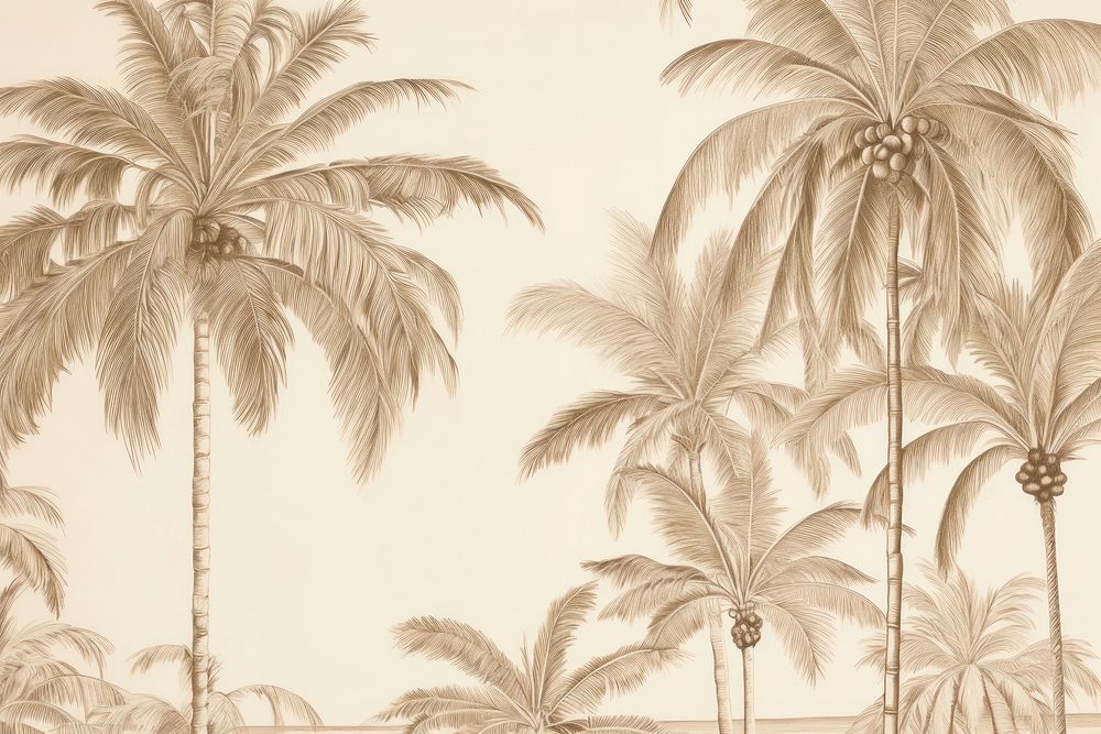 Toile wallpaper a single Coconut tree drawing sketch plant.