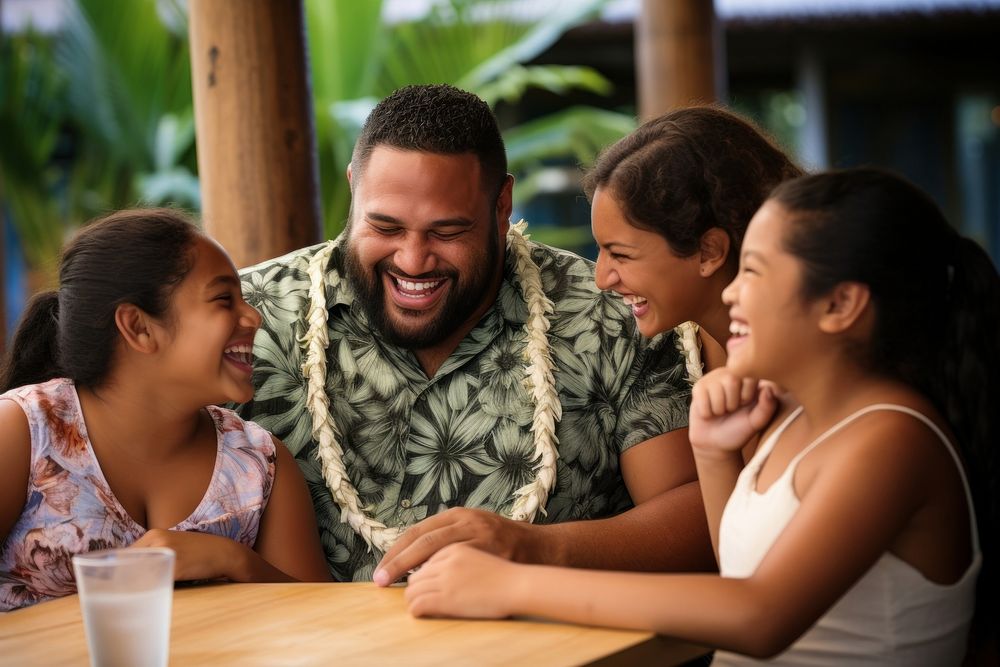 Samoan family laughing adult smile.