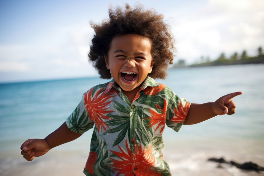 Samoan kid laughing portrait travel.
