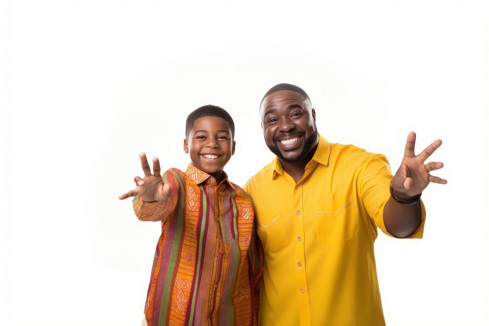 Happy African American father and son laughing smile adult.
