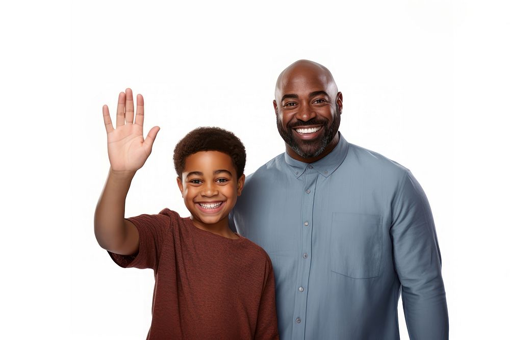 Happy African American father and son portrait adult child.