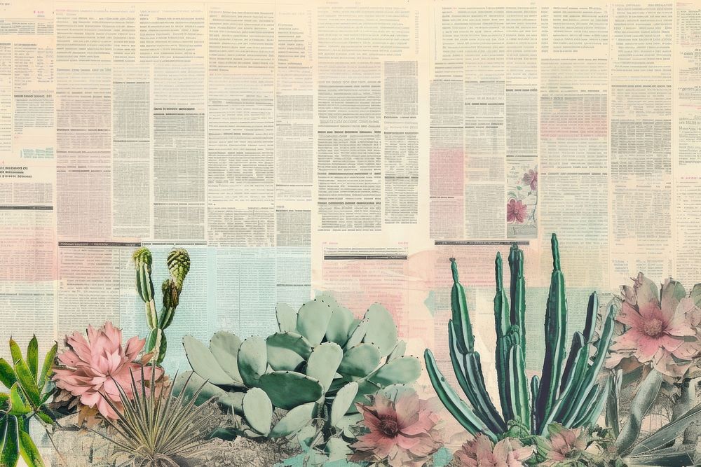Cactus border backgrounds newspaper needlework.