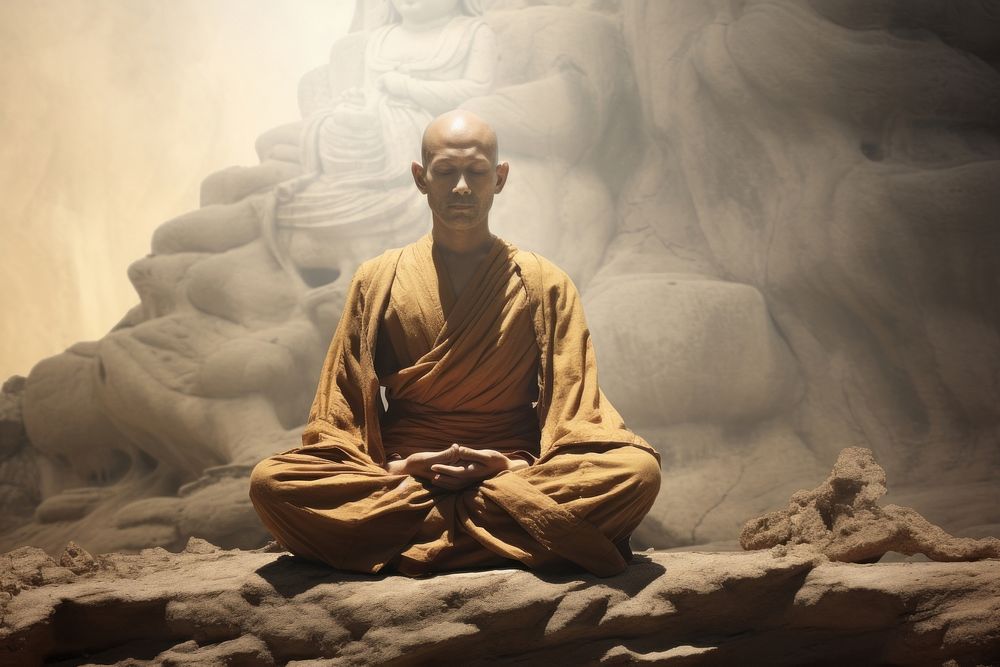 Meditating adult monk spirituality.