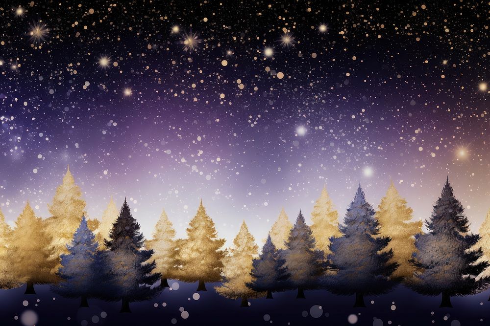 Gold christmas trees light dots border backgrounds astronomy outdoors. AI generated Image by rawpixel.