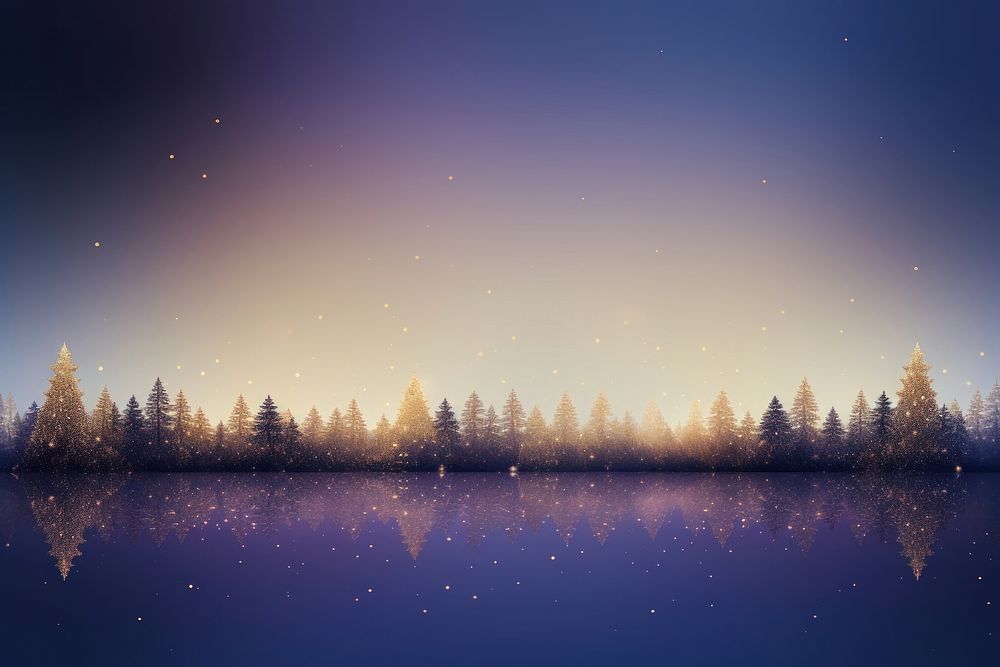 Christmas trees light gold flare dots border landscape outdoors nature. AI generated Image by rawpixel.
