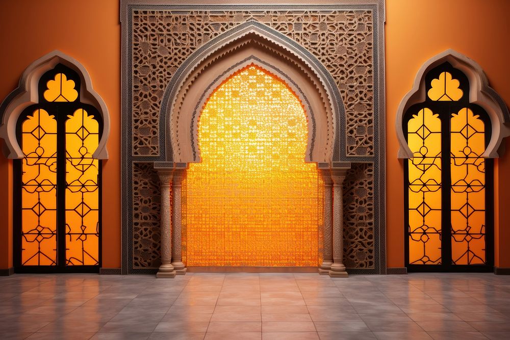 Warm Sunset Souk Vibrant Moroccan Tile Backdrops architecture building gate.