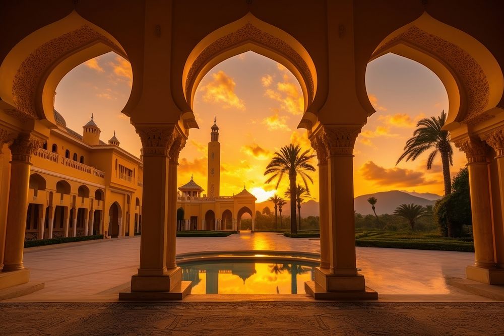 Warm Sunset Souk Vibrant Moroccan Tile Backdrops architecture building hacienda.