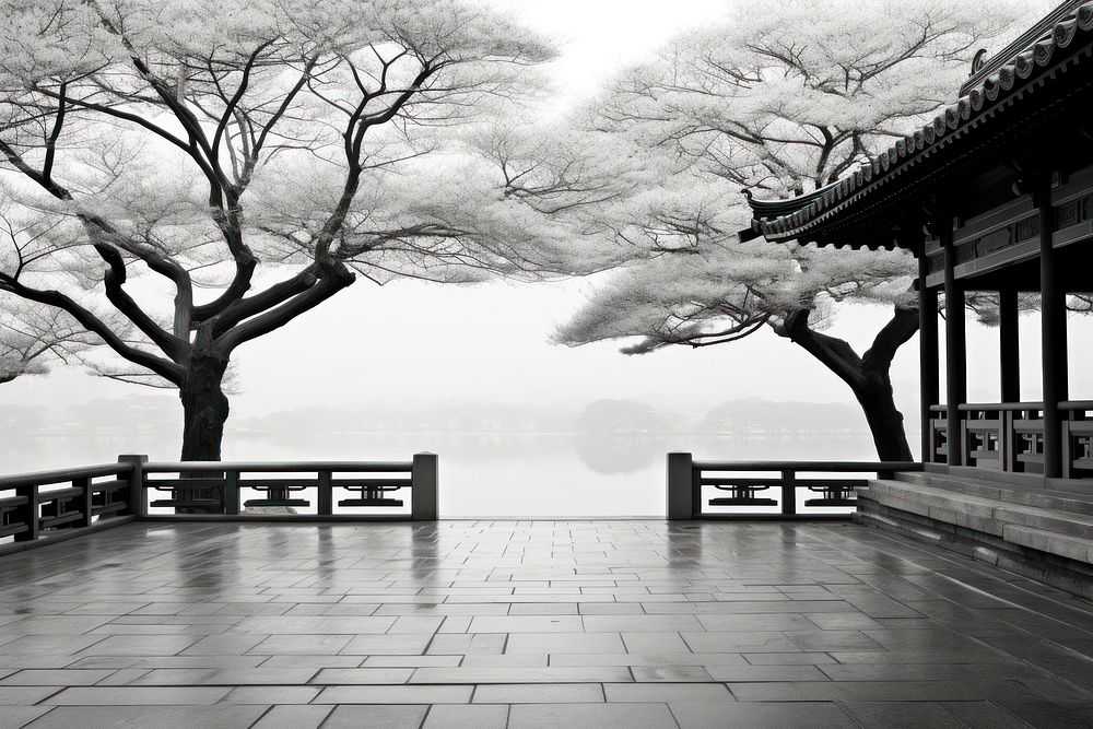 Temple Tranquility architecture tranquility monochrome.