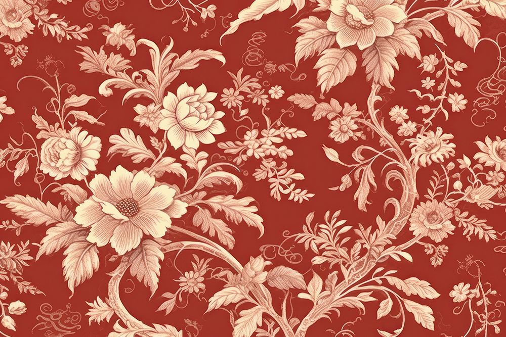 Toile wallpaper a single Bouquet of flowers pattern art red.