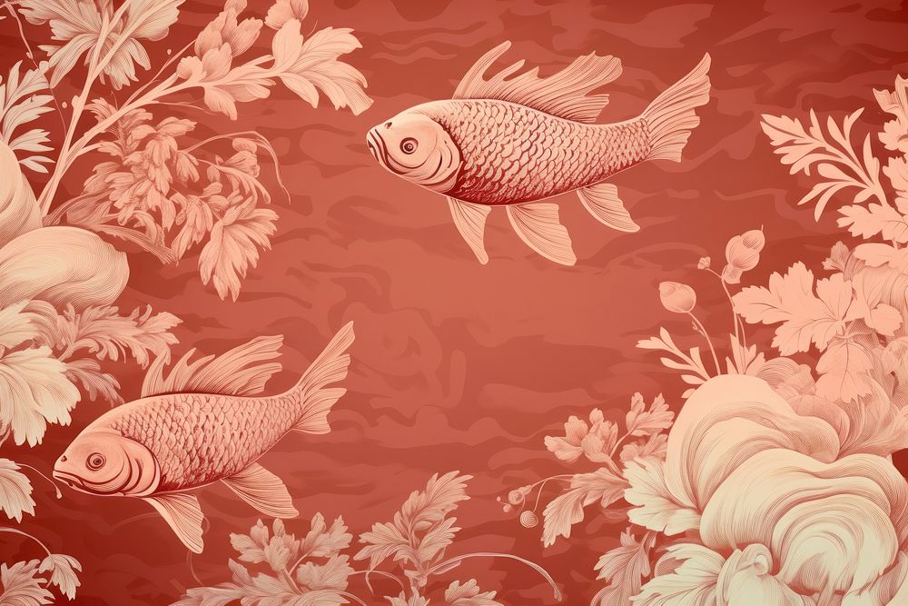 Toile wallpaper a single Carp pattern fish red.