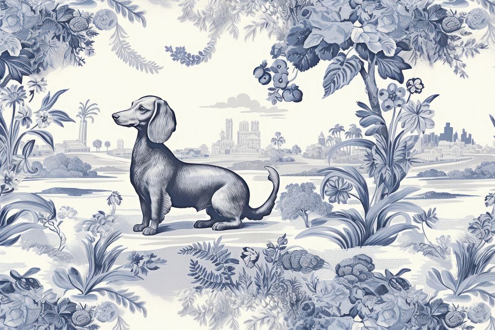 Toile wallpaper a single dachshund pattern drawing animal.