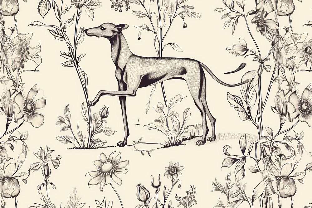 Toile wallpaper a single Greyhound greyhound pattern drawing.