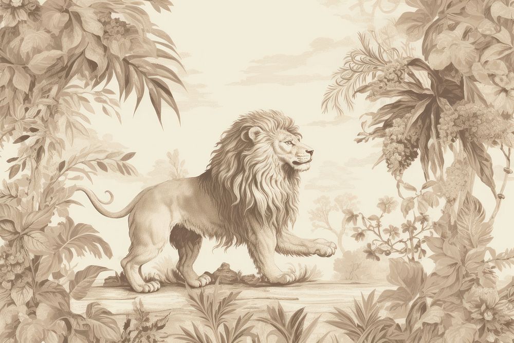 Toile wallpaper a single Lion drawing mammal animal.