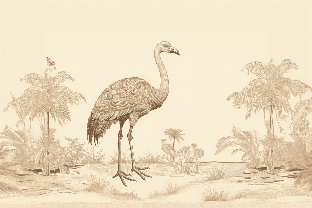 Toile wallpaper a single Ostrich ostrich drawing animal.
