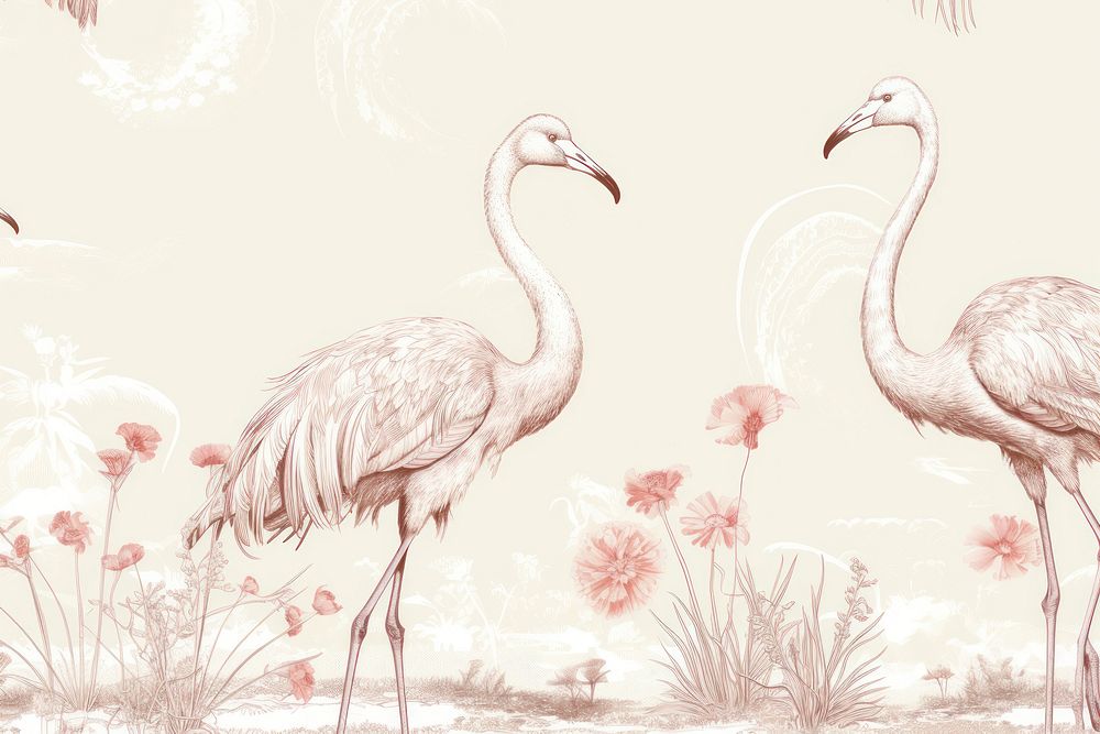 Toile wallpaper a single Ostrich flamingo ostrich animal.