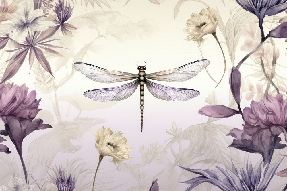 Toile wallpaper Dragonfly dragonfly flower insect.