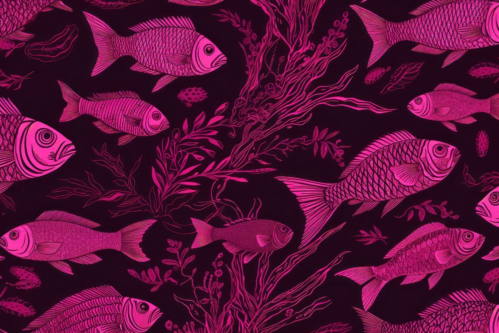 Toile wallpaper fish pattern purple animal.