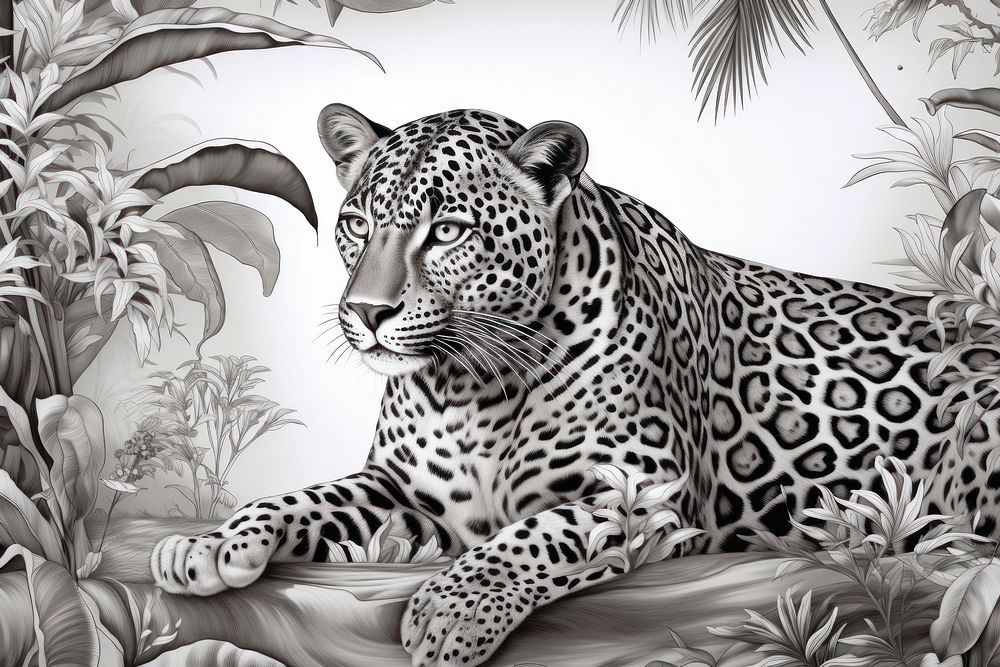 Toile wallpaper Leopard leopard wildlife drawing.
