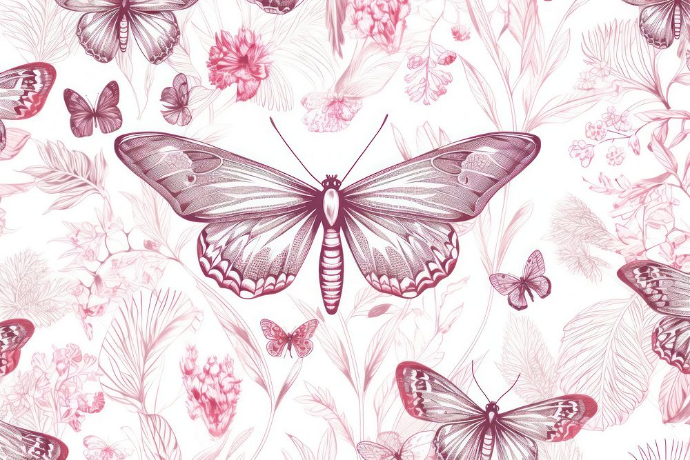 Toile wallpaper Moth pattern drawing flower.