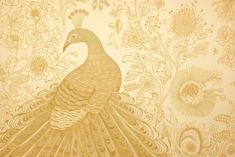 Toile wallpaper peacock pattern animal bird.