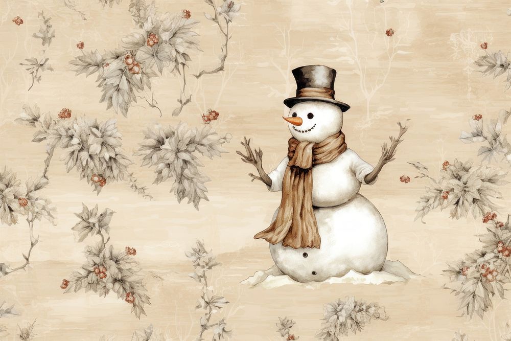 Toile wallpaper snowman winter representation celebration.