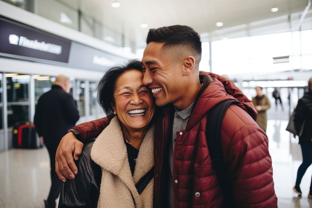 Pacific islander woman airport adult happy.