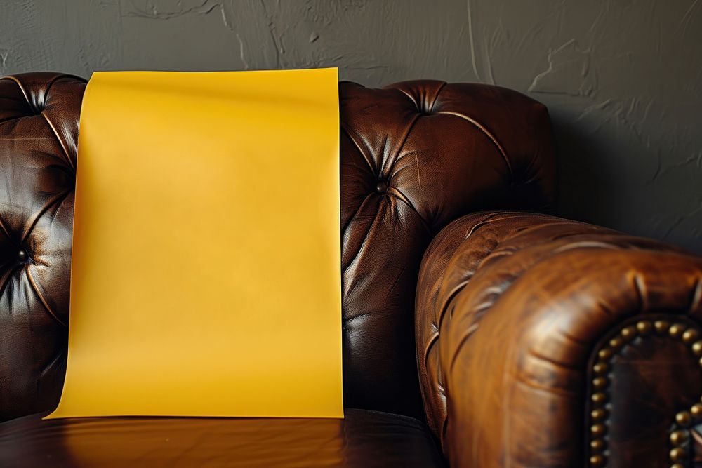 Poster paper furniture yellow sofa.