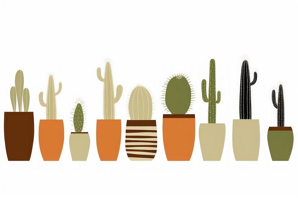 Illustration of cactus pots border plant arrangement houseplant.